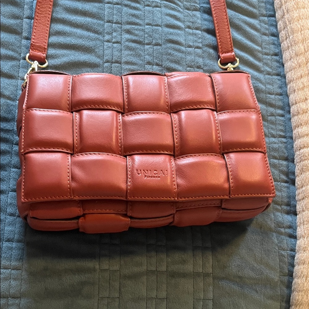 Unica Firenze Women's Rust Colored Quilted Leather Crossbody Bag